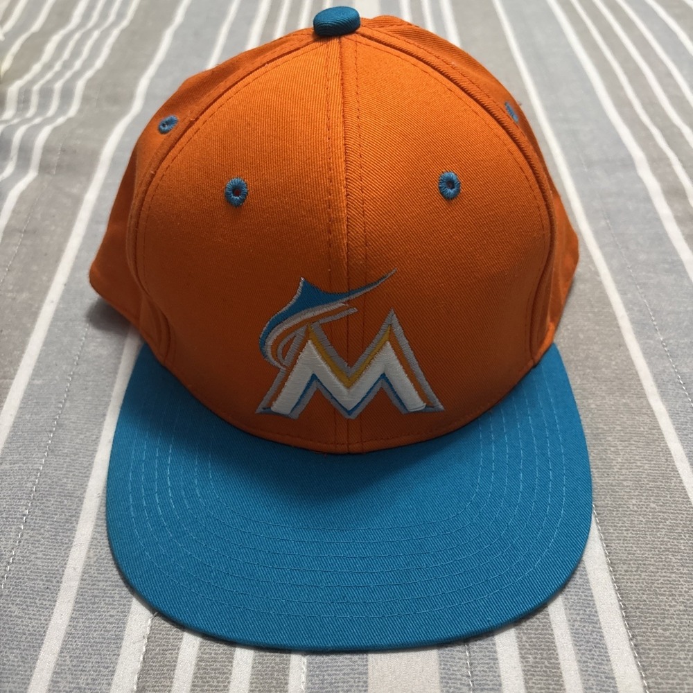 MLB Florida Marlins City Hunter Baseball Hat Cap Orange Blue SnapBack Cotton